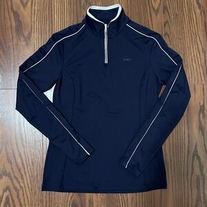 Killy Quarter Zip Pullover Women Size 10 Navy Blue Excellent Piping Mock Neck